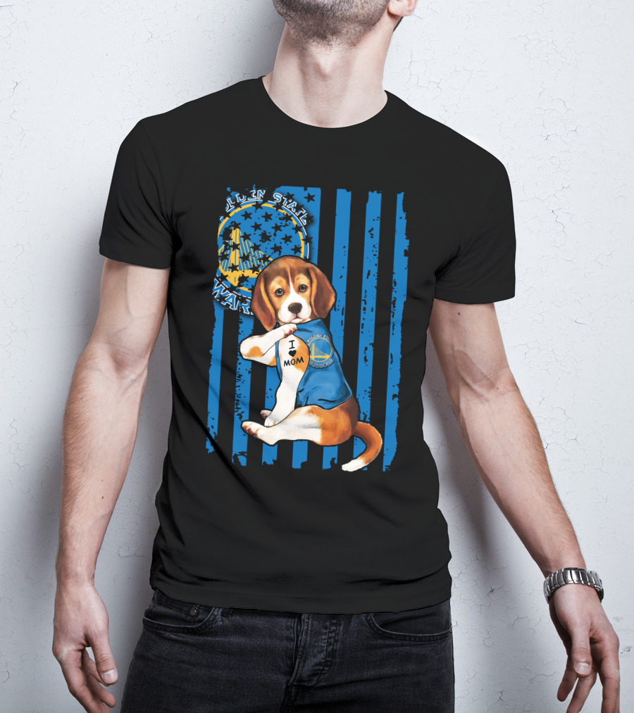 Beagle I Love Mom Golden State Warriors Basketball Puppy T-Shirt