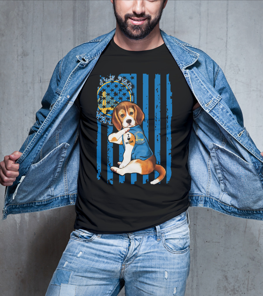 Beagle I Love Mom Golden State Warriors Basketball Puppy T-Shirt