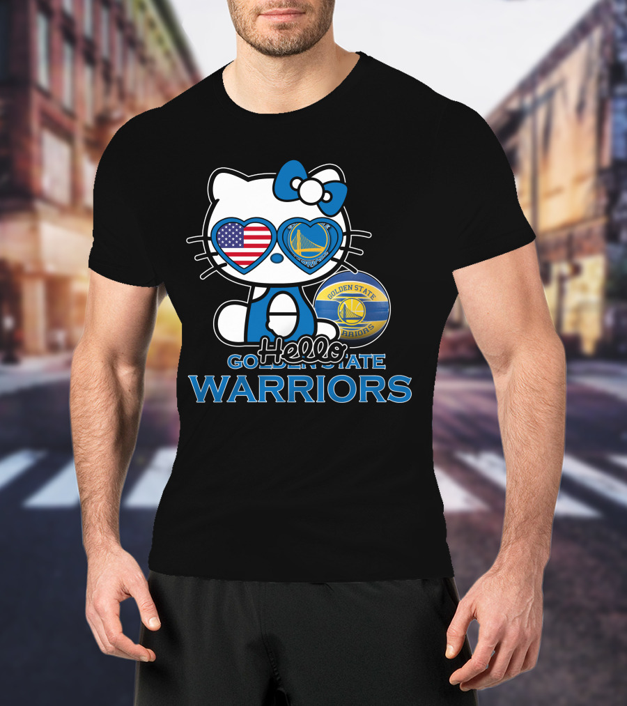 Hello Kitty Golden State Warriors USA Heart Glasses T-Shirt