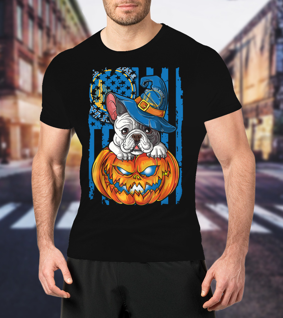 Bulldog Witch Hat Pumpkin Halloween Golden State Warriors T-Shirt