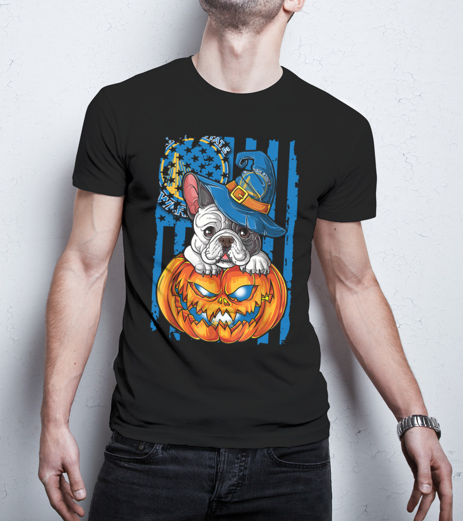 Bulldog Witch Hat Pumpkin Halloween Golden State Warriors T-Shirt