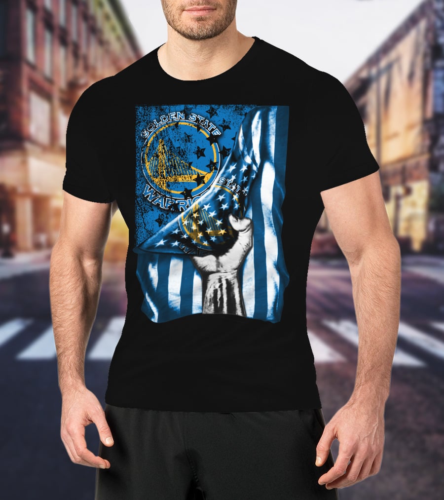 Golden State Warriors Flag Hand Holding Blue And Gold Stars Stripes T-Shirt