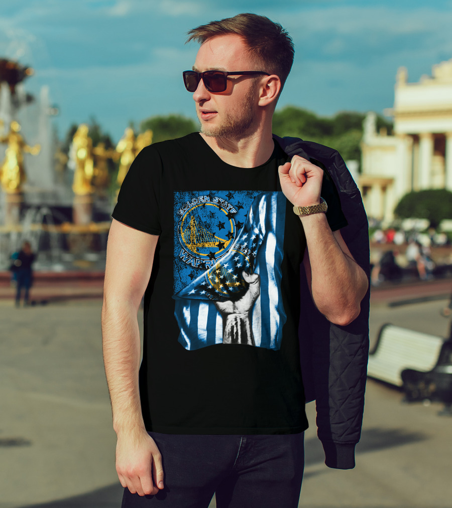 Golden State Warriors Flag Hand Holding Blue And Gold Stars Stripes T-Shirt
