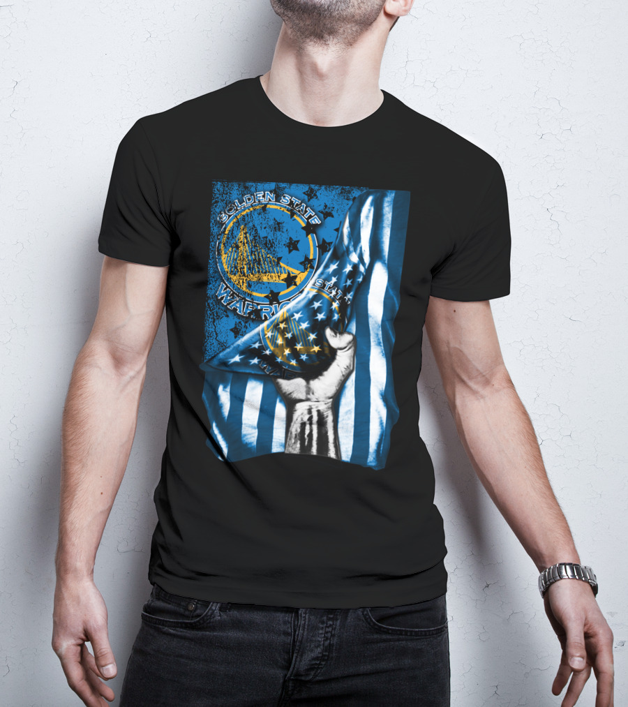 Golden State Warriors Flag Hand Holding Blue And Gold Stars Stripes T-Shirt