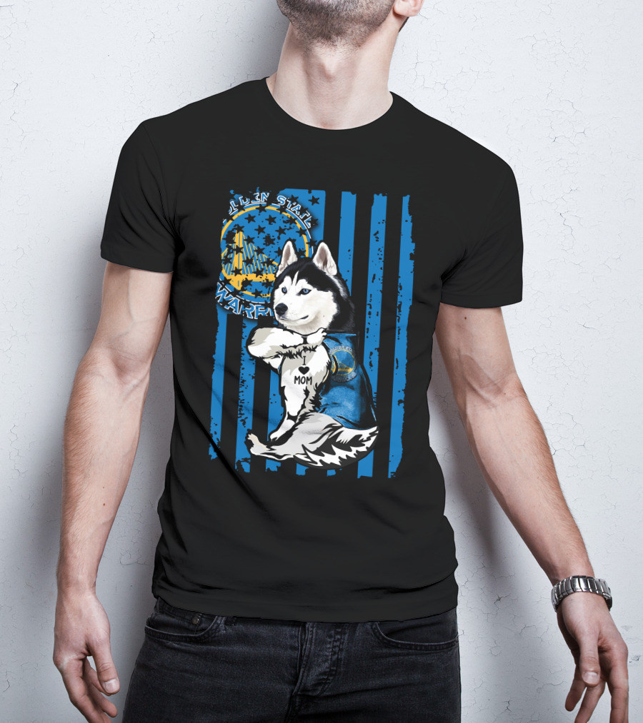 Siberian Husky Golden State Warriors Blue Paw Print Mom Tattoo T-Shirt