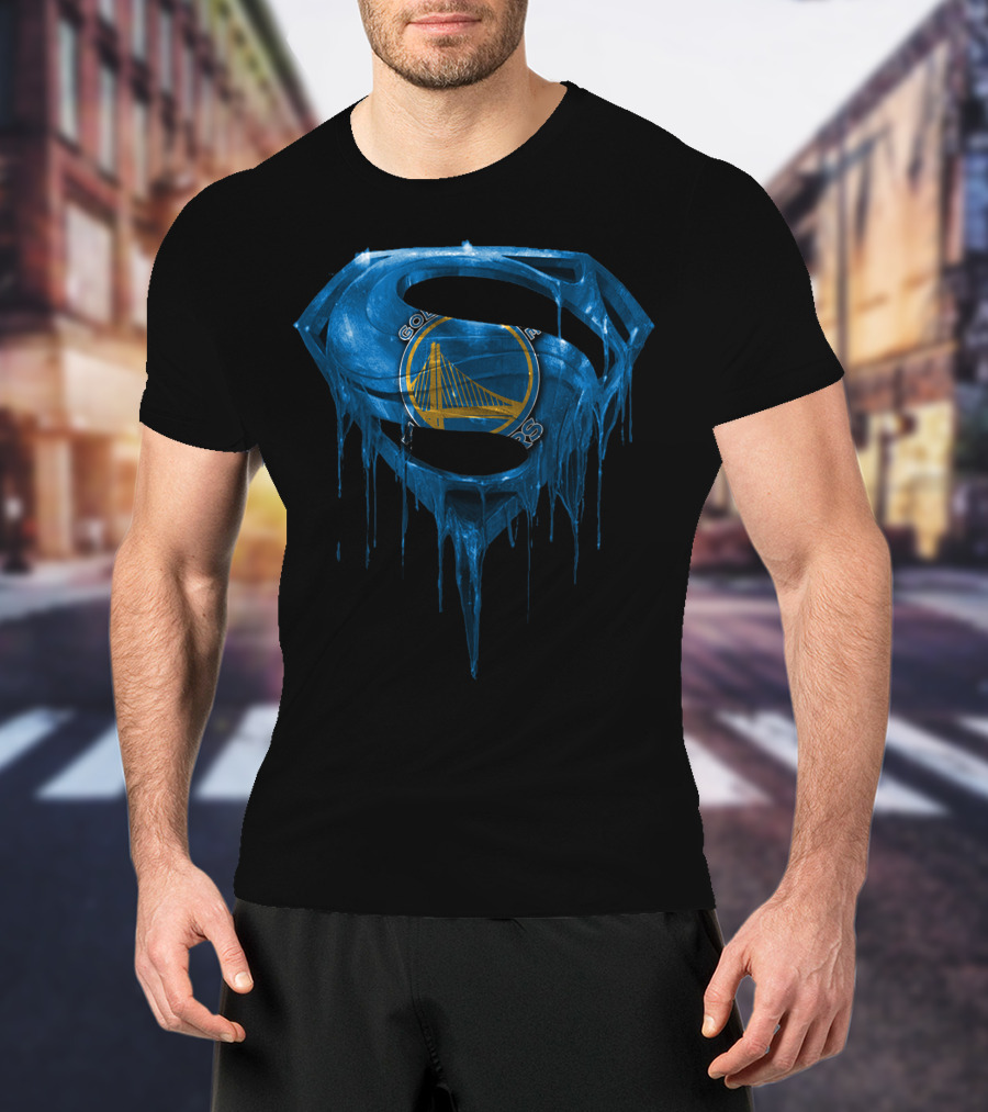 Golden State Warriors Superman Logo Dripping Effect T-Shirt