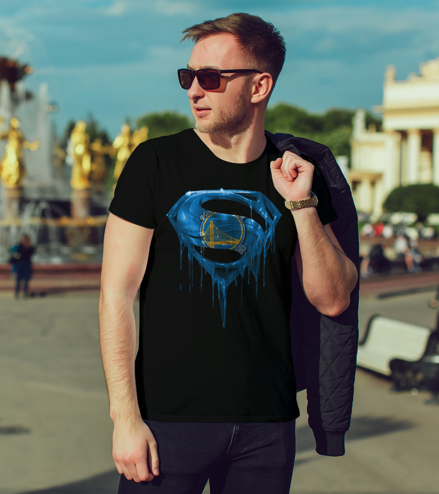 Golden State Warriors Superman Logo Dripping Effect T-Shirt