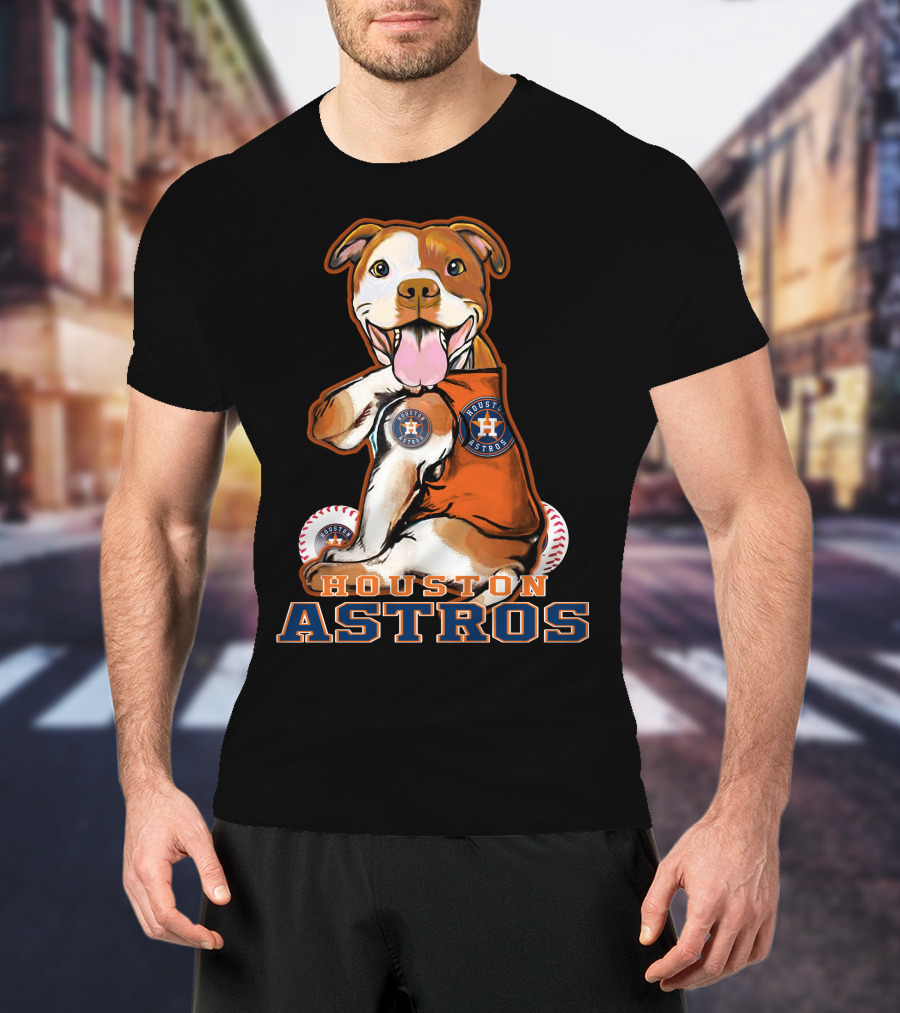 Pittbull Wearing Houston Astros Logo With Baseballs T-Shirt