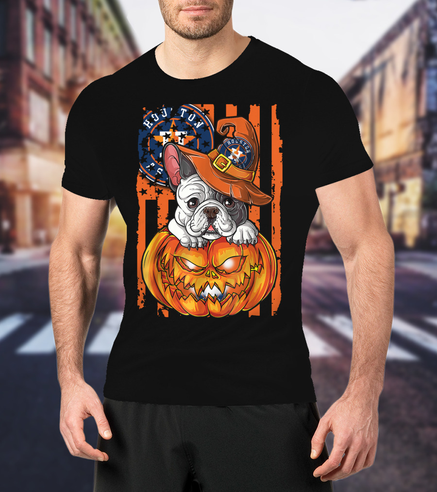 Houston Astros Halloween Bulldog Pumpkin Fan T-Shirt