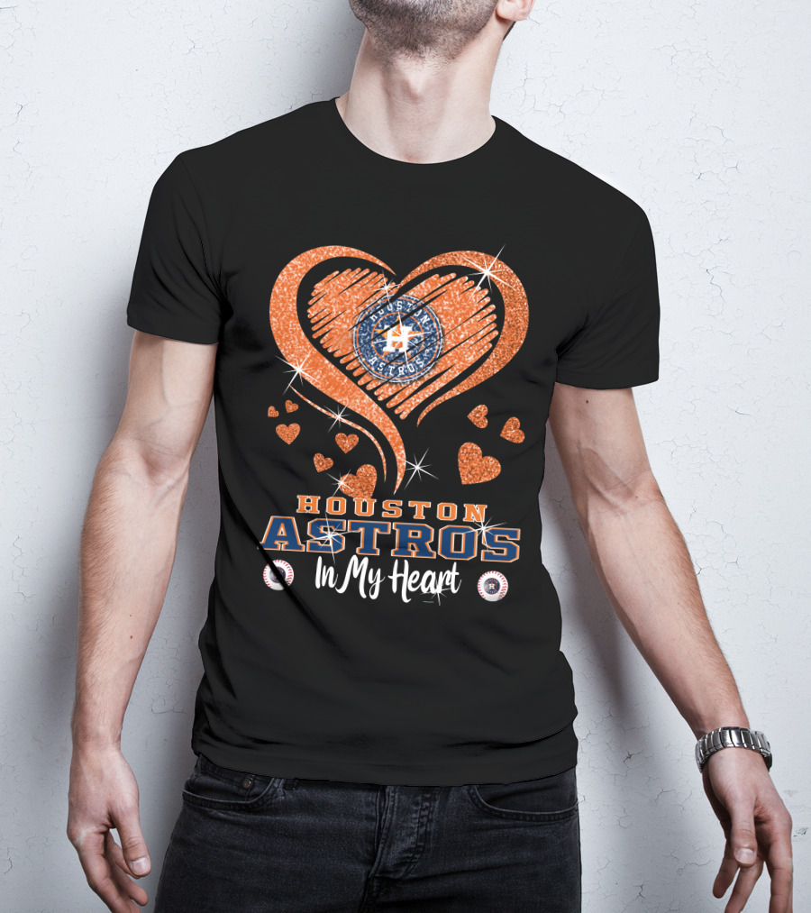 Houston Astros In My Heart Sparkling Hearts T-Shirt