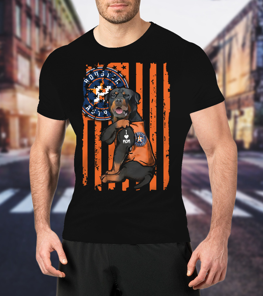 Rottweiler I Love Mom Houston Astros Orange Stripes T-Shirt