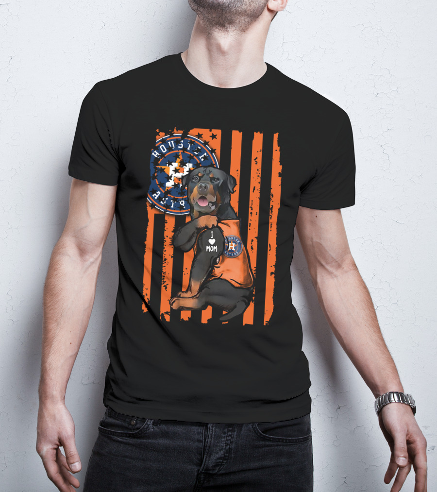 Rottweiler I Love Mom Houston Astros Orange Stripes T-Shirt