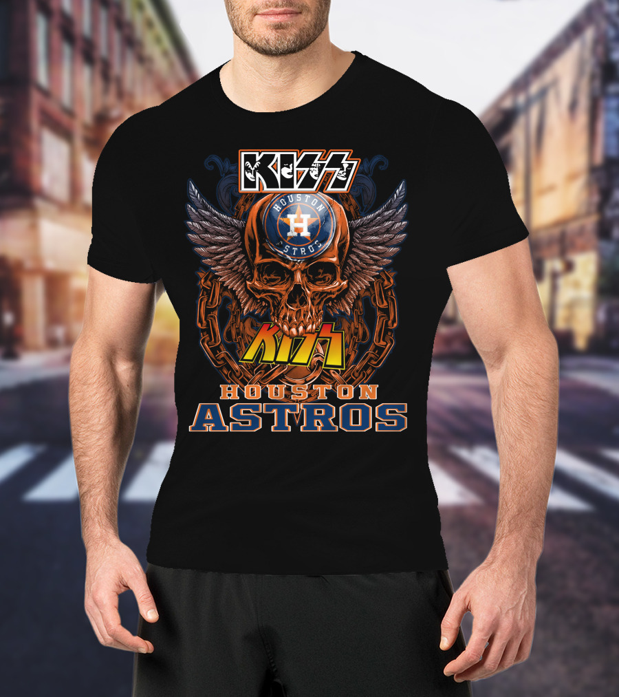 Kiss Houston Astros Skull Wings Chain T-Shirt