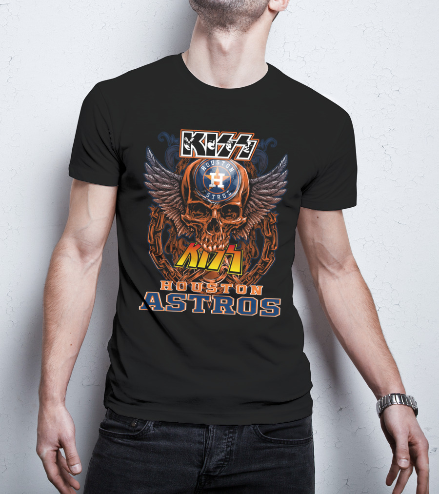 Kiss Houston Astros Skull Wings Chain T-Shirt