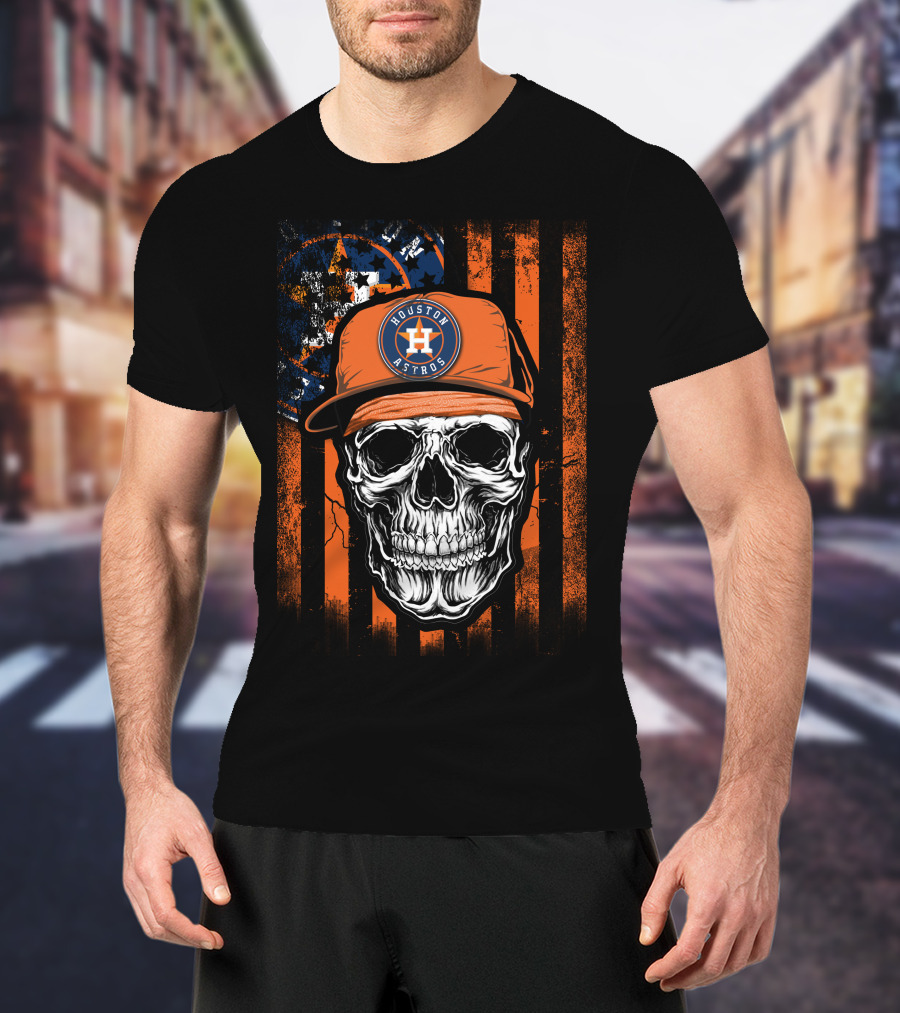 Houston Astros Skull Cap And Stripes T-Shirt