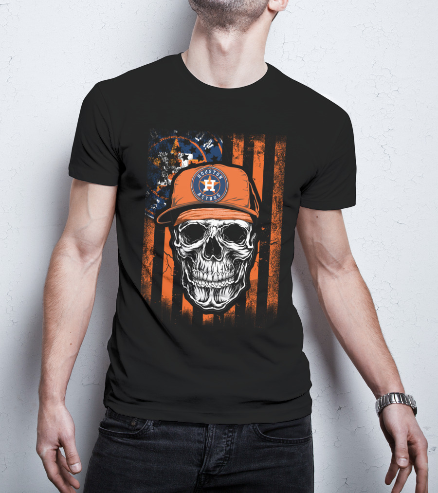 Houston Astros Skull Cap And Stripes T-Shirt