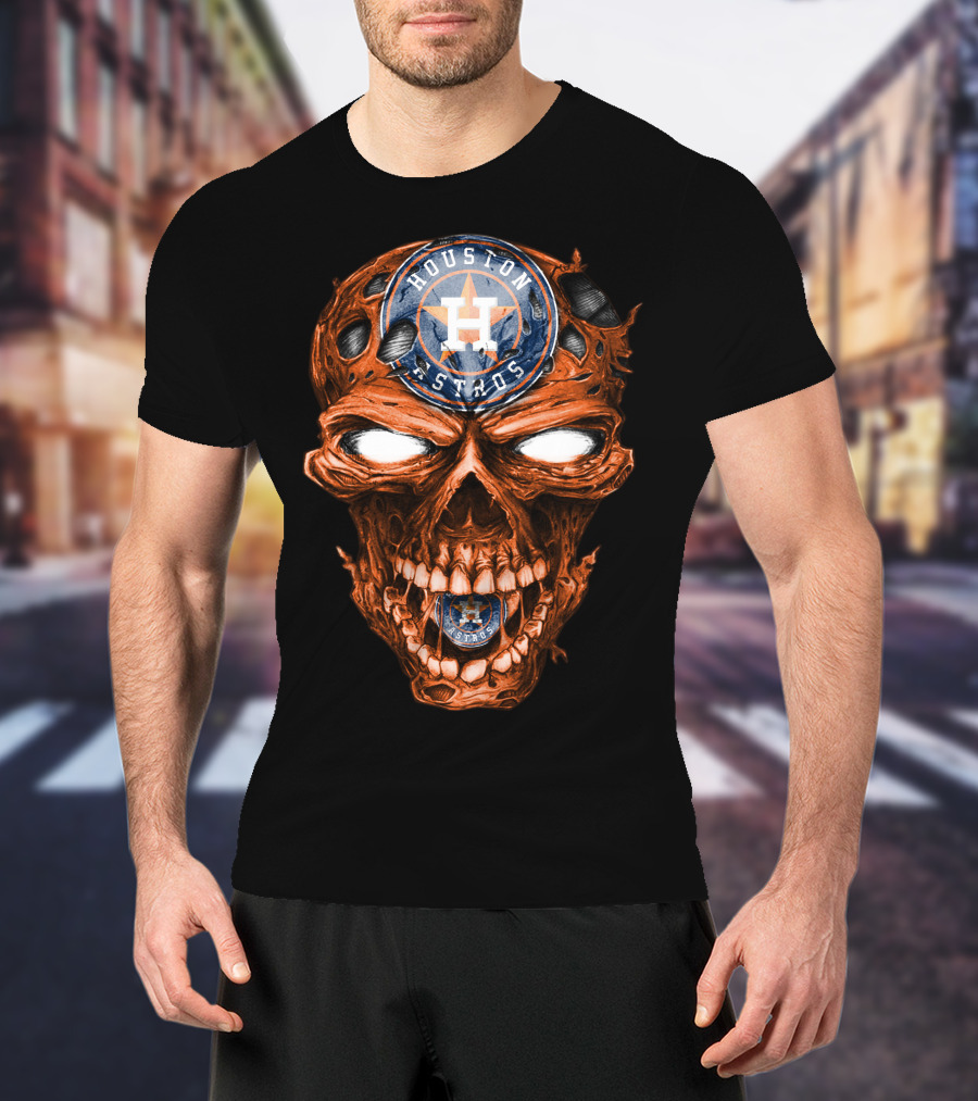 Houston Astros Skull Logo Grinning Baseball Fan T-Shirt