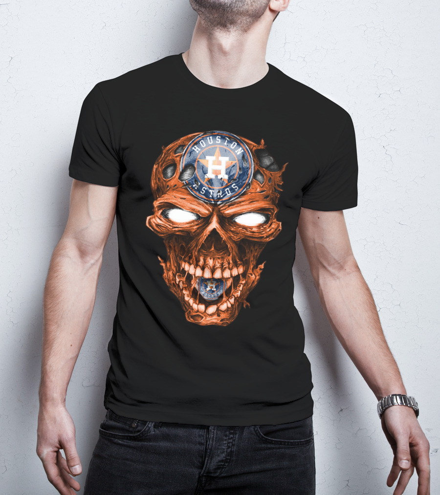 Houston Astros Skull Logo Grinning Baseball Fan T-Shirt