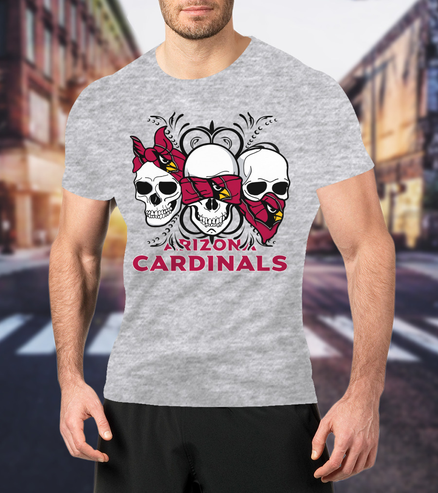Arizona Cardinals Three Skulls Bandana T-Shirt