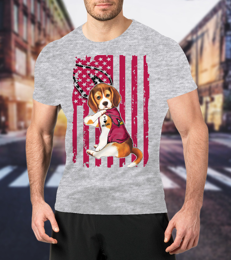Beagle With Arizona Cardinals Tattoo And American Flag Background T-Shirt