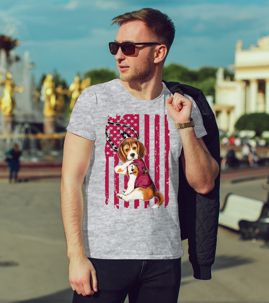 Beagle With Arizona Cardinals Tattoo And American Flag Background T-Shirt