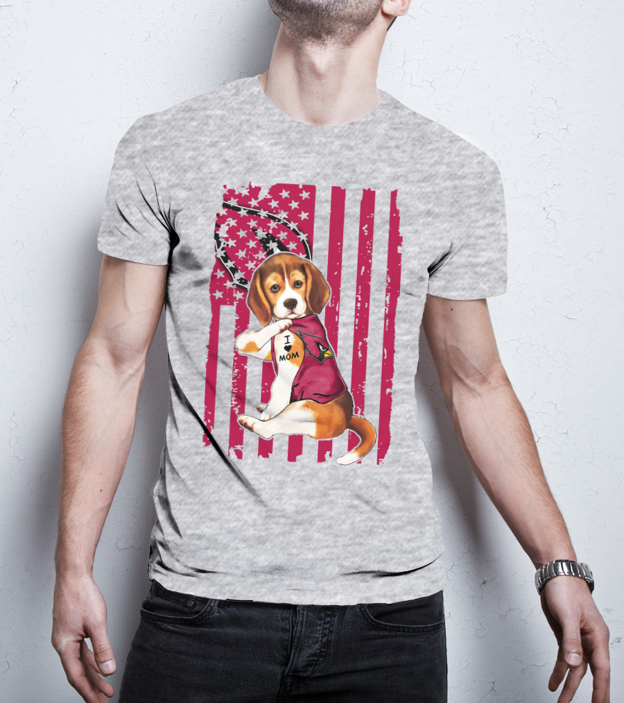 Beagle With Arizona Cardinals Tattoo And American Flag Background T-Shirt