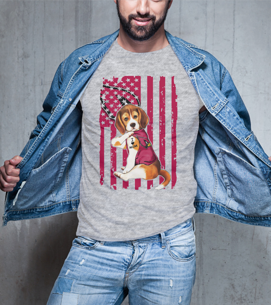 Beagle With Arizona Cardinals Tattoo And American Flag Background T-Shirt