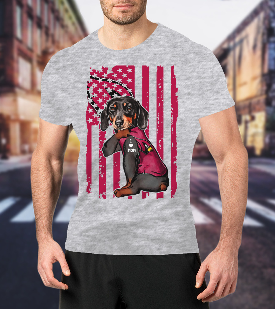 Arizona Cardinals Dachshund I Love Mom USA Flag T-Shirt