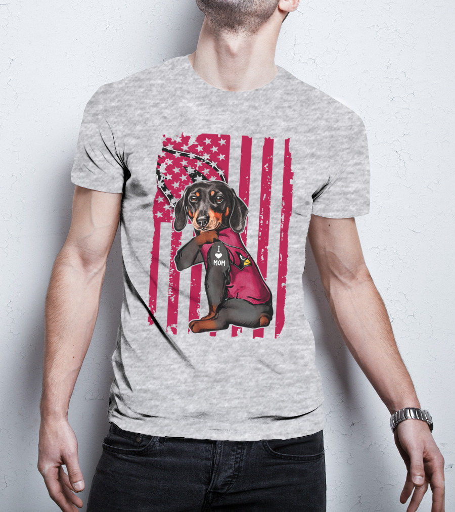 Arizona Cardinals Dachshund I Love Mom USA Flag T-Shirt