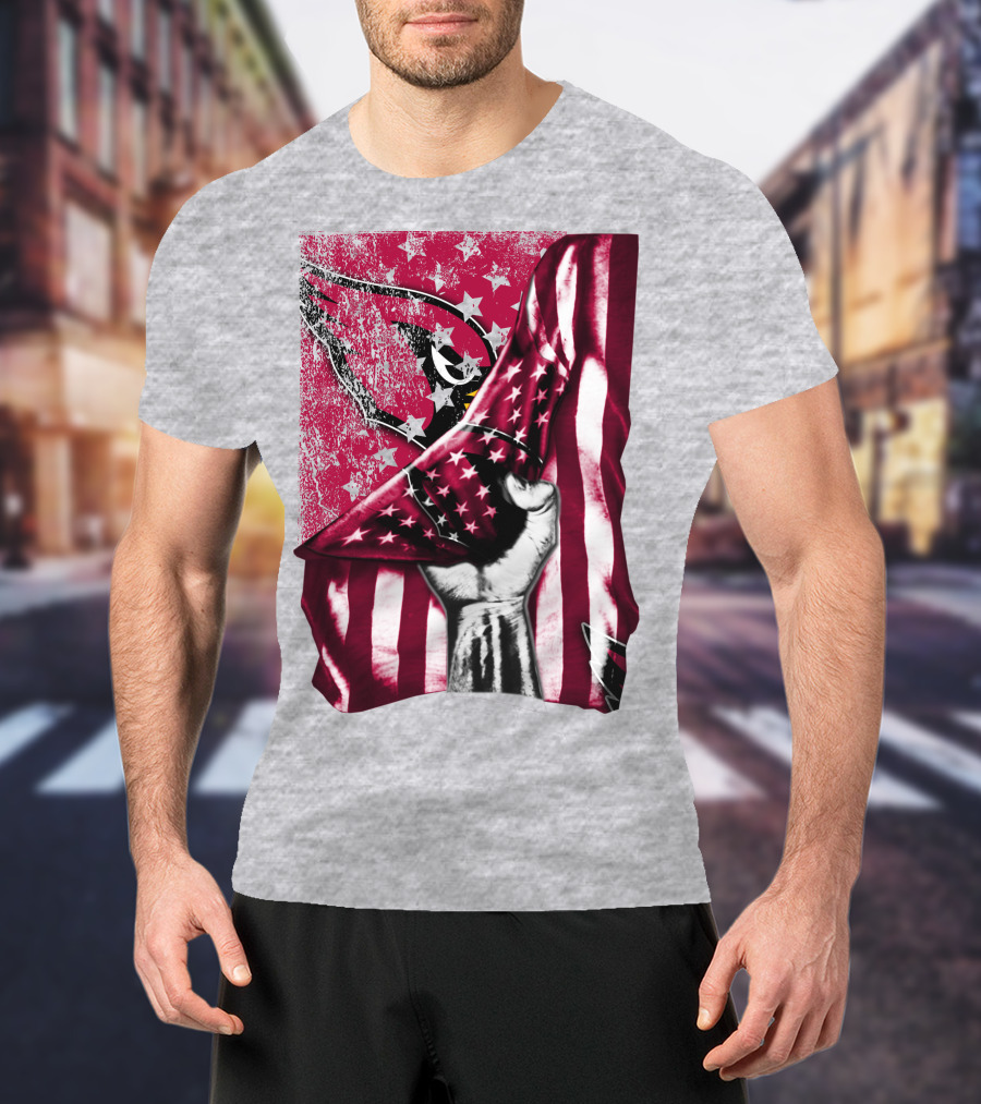 Arizona Cardinals Hand Holding American Flag With Cardinal Logo Stars T-Shirt