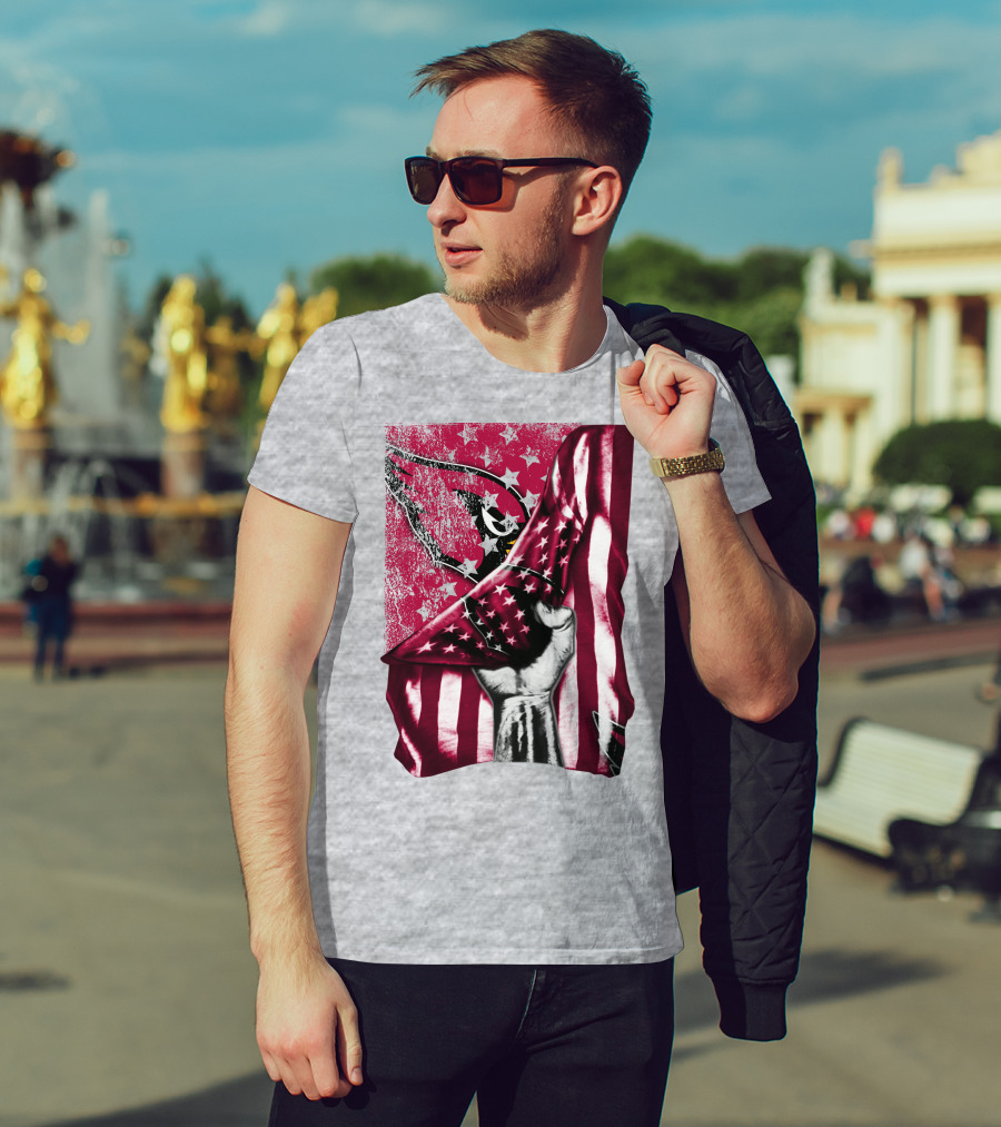 Arizona Cardinals Hand Holding American Flag With Cardinal Logo Stars T-Shirt
