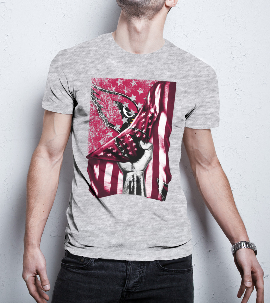 Arizona Cardinals Hand Holding American Flag With Cardinal Logo Stars T-Shirt