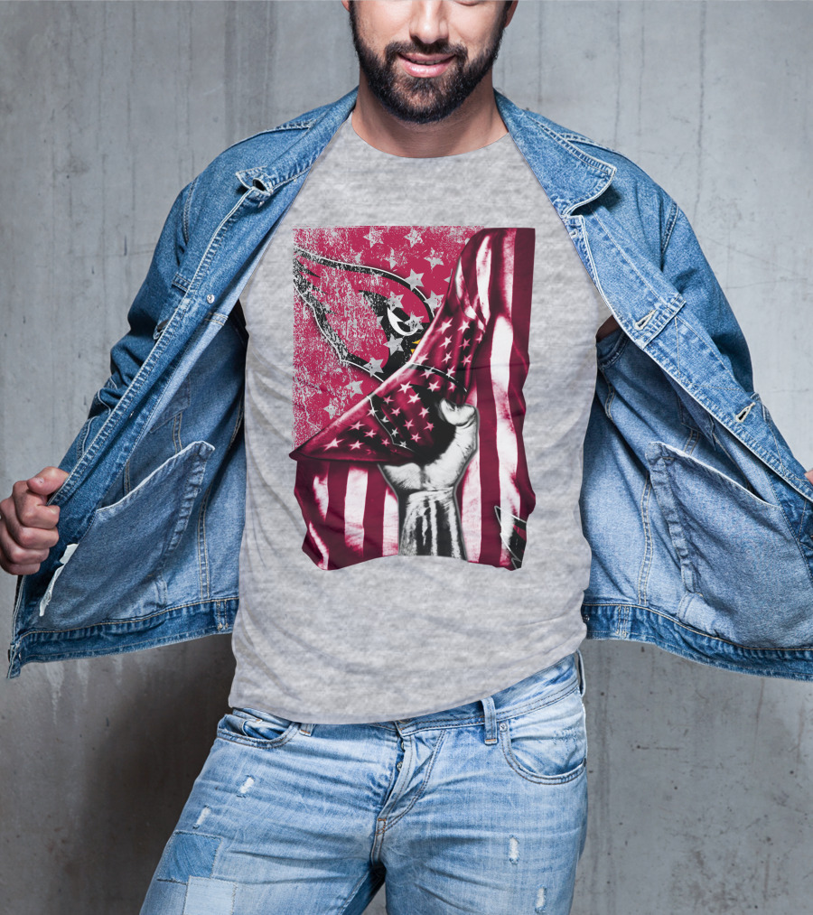 Arizona Cardinals Hand Holding American Flag With Cardinal Logo Stars T-Shirt