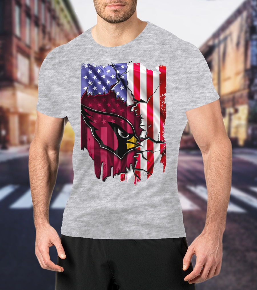 USA Flag With Arizona Cardinals T-Shirt