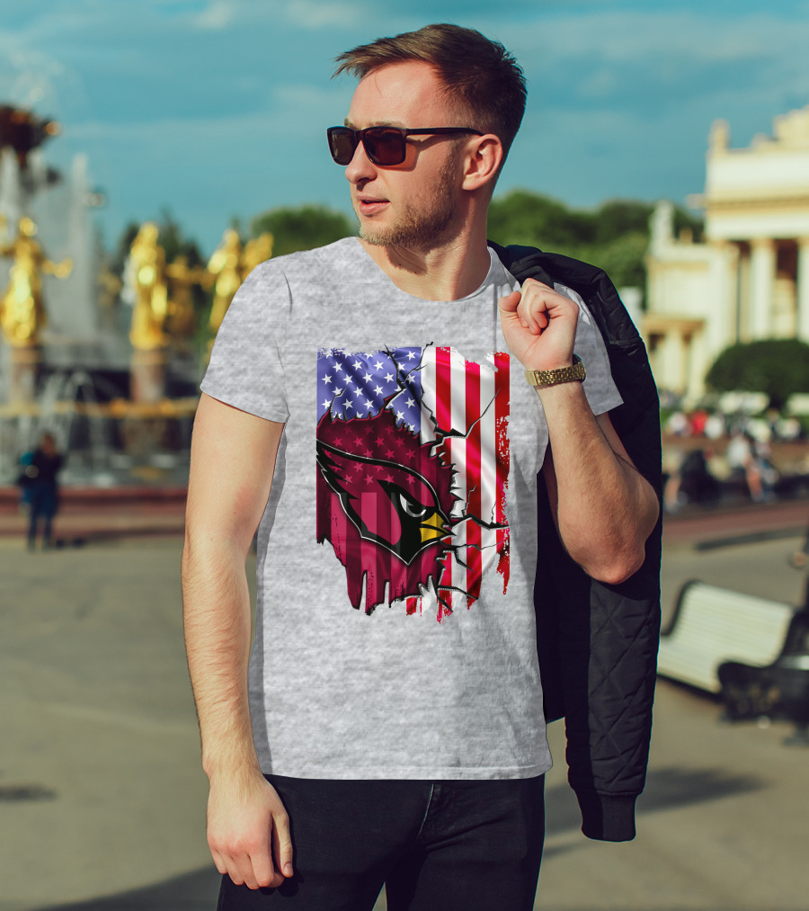 USA Flag With Arizona Cardinals T-Shirt