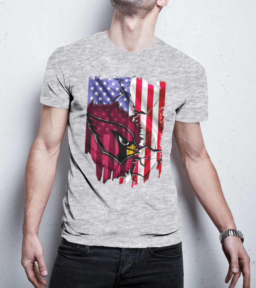 USA Flag With Arizona Cardinals T-Shirt