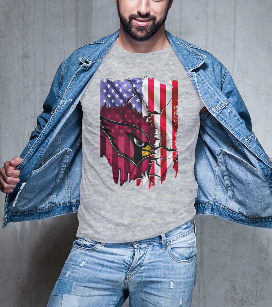 USA Flag With Arizona Cardinals T-Shirt