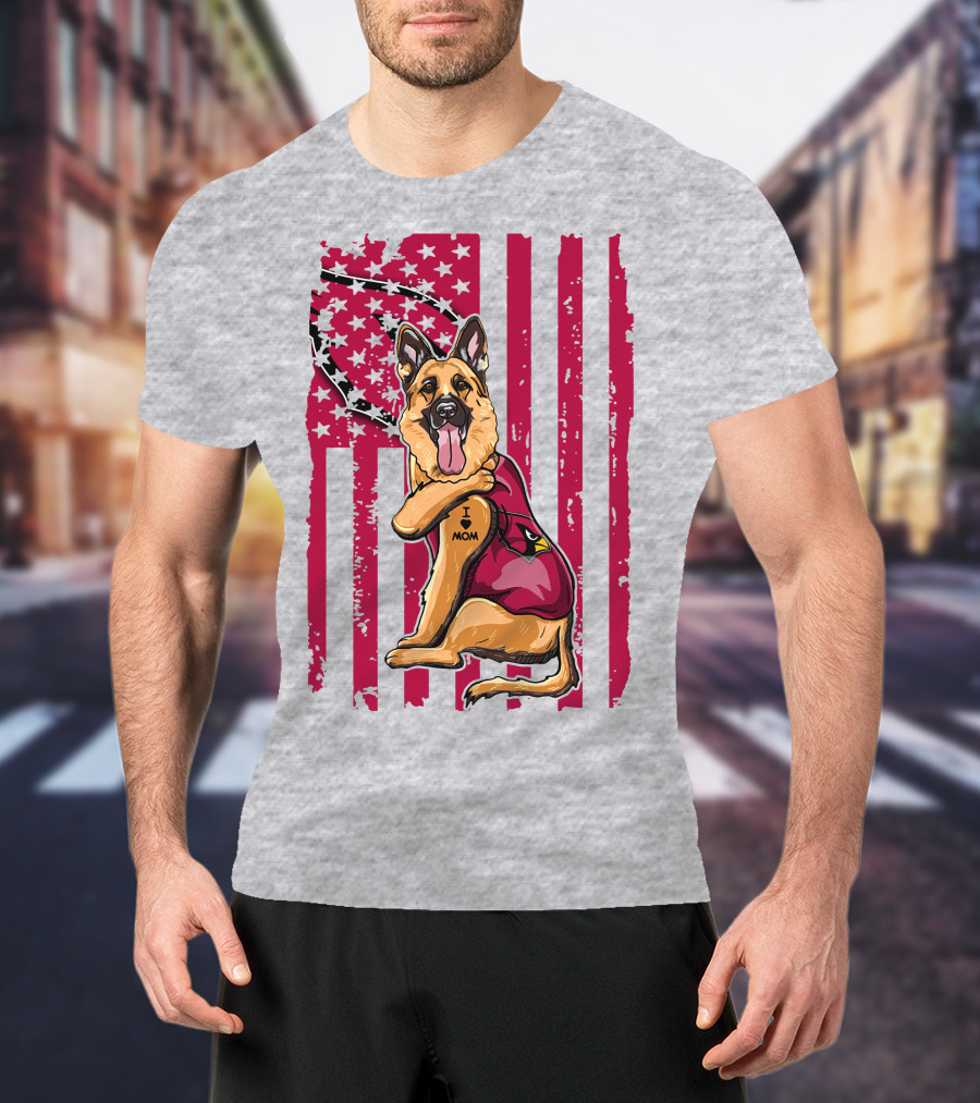 German Shepherd Wearing Arizona Cardinals Jersey With American Flag Background T-Shirt