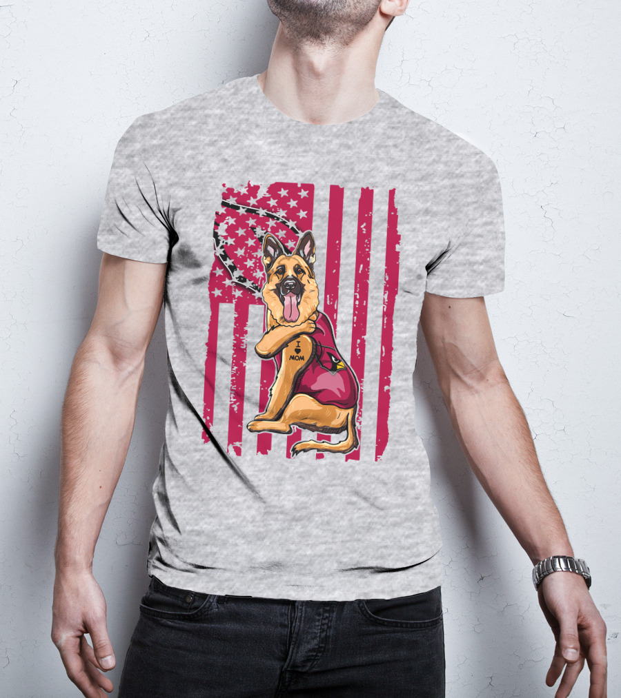 German Shepherd Wearing Arizona Cardinals Jersey With American Flag Background T-Shirt