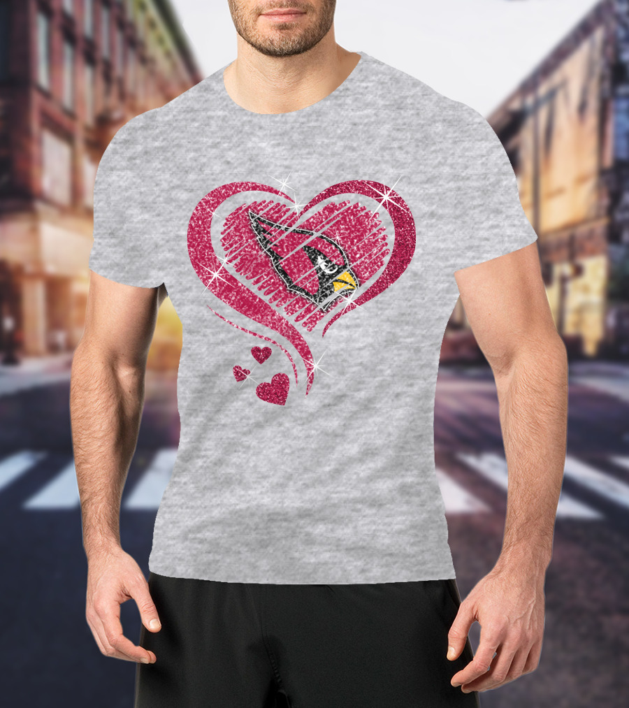 Heart Diamond Arizona Cardinals Sparkle Emblem T-Shirt