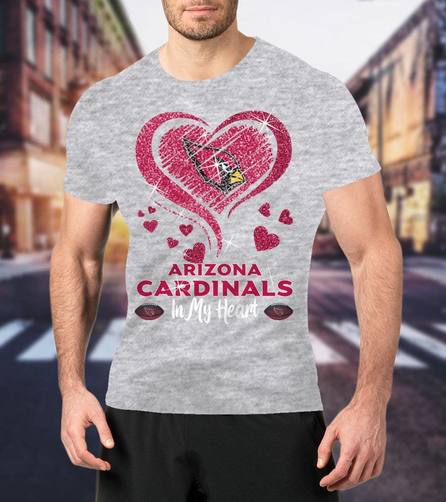 Arizona Cardinals In My Heart Sparkling Logo And Hearts T-Shirt