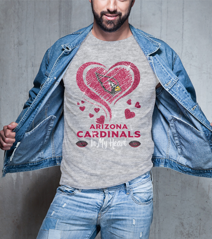 Arizona Cardinals In My Heart Sparkling Logo And Hearts T-Shirt