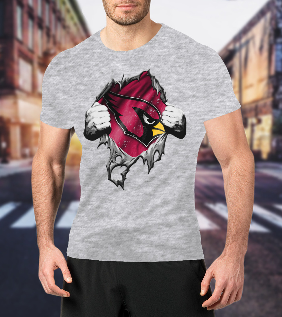 Torn Arizona Cardinals Logo With Ripped Effect And Aggressive Mascot Burst T-Shirt