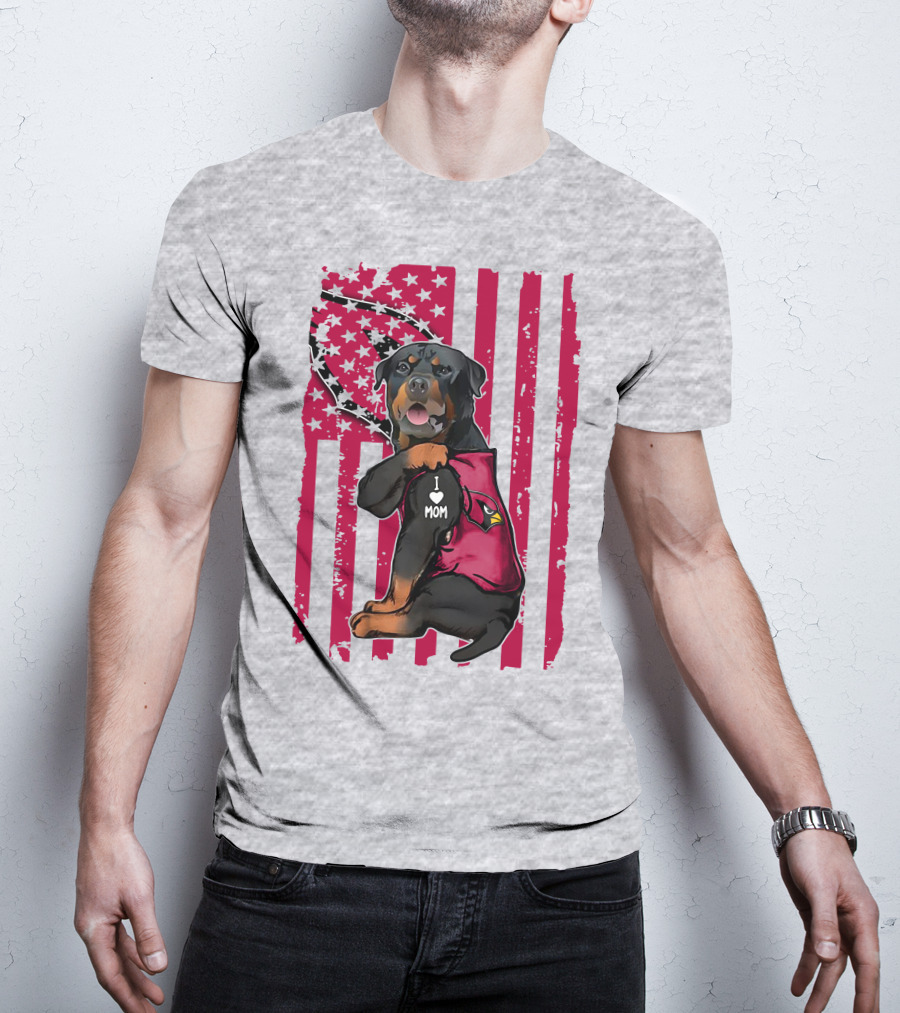 Rottweiler I Love Mom Arizona Cardinals USA Flag T-Shirt