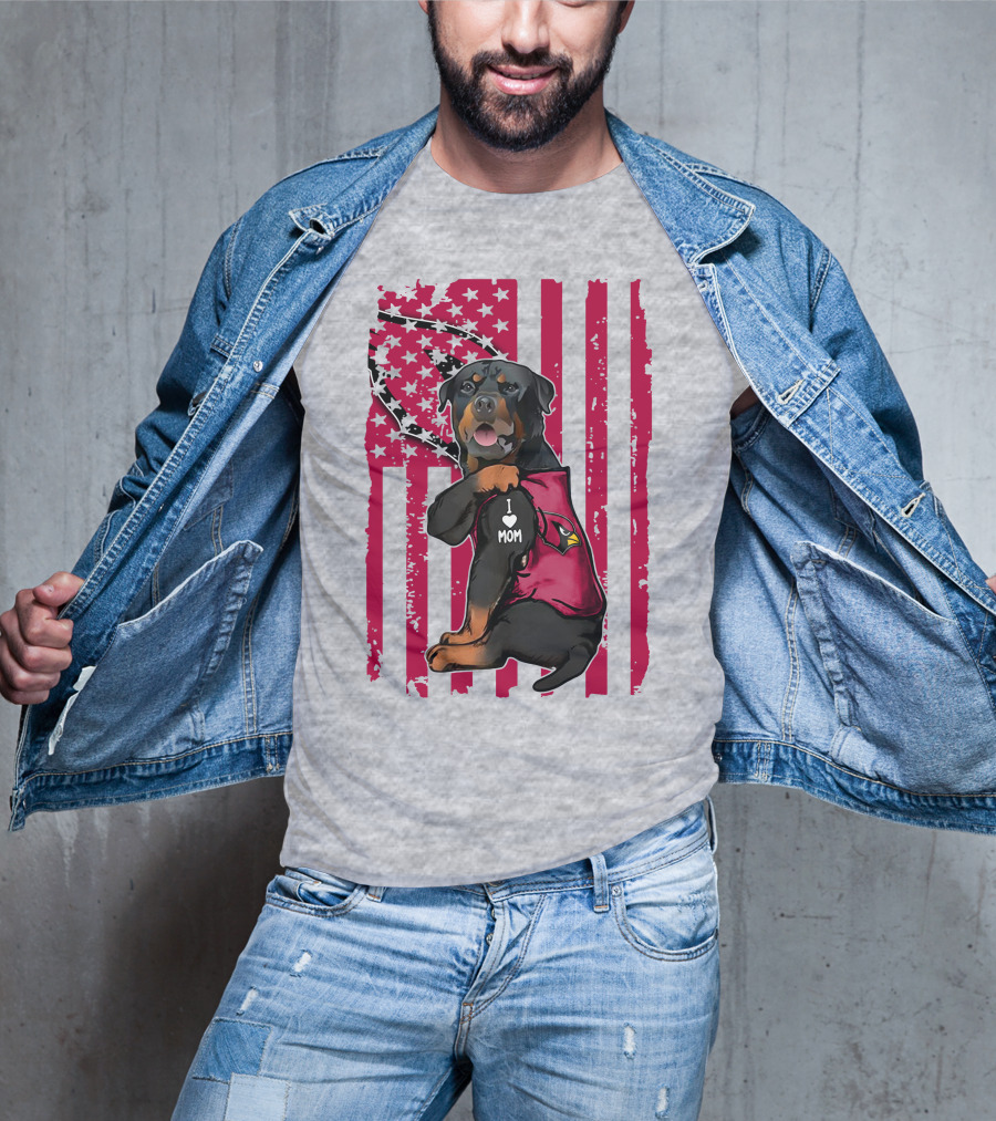 Rottweiler I Love Mom Arizona Cardinals USA Flag T-Shirt