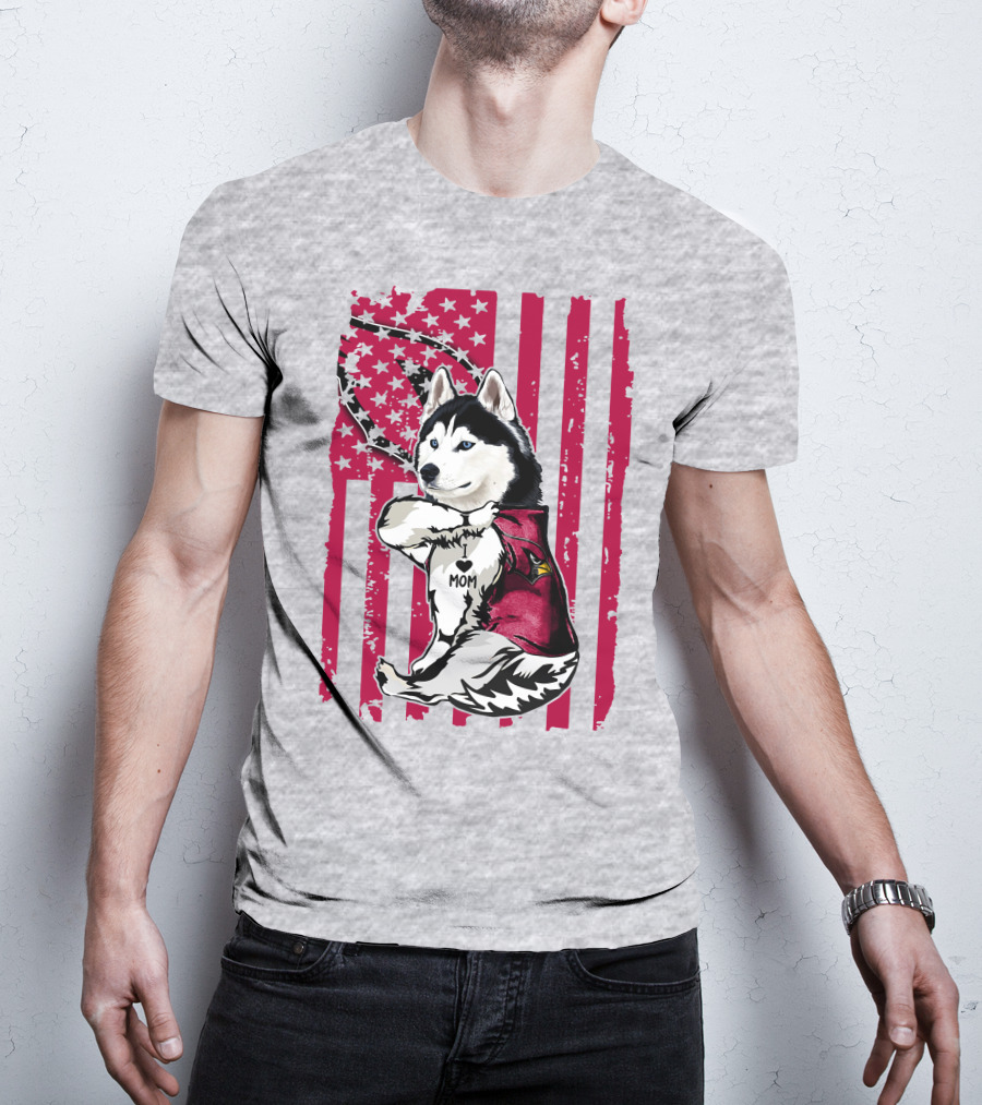 Siberian Husky I Love Mom Arizona Cardinals American Flag T-Shirt