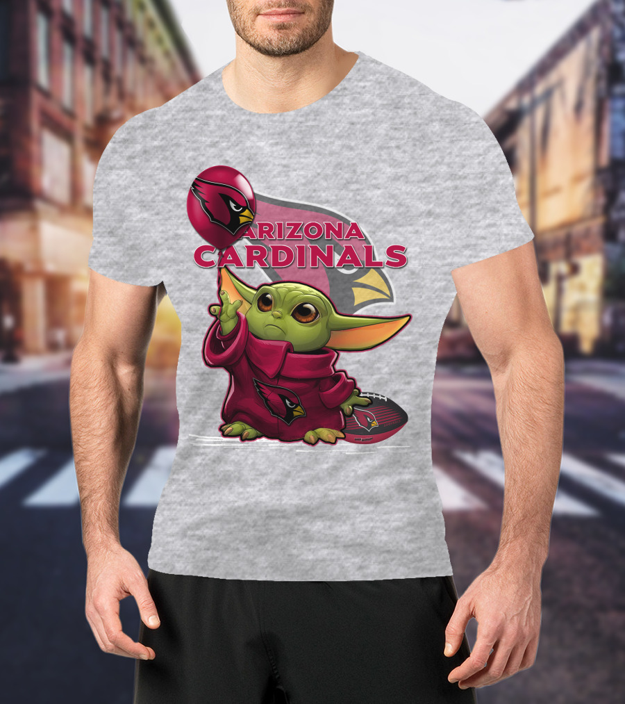 Yoda Holding Arizona Cardinals Balloon And Football With Team T-Shirt