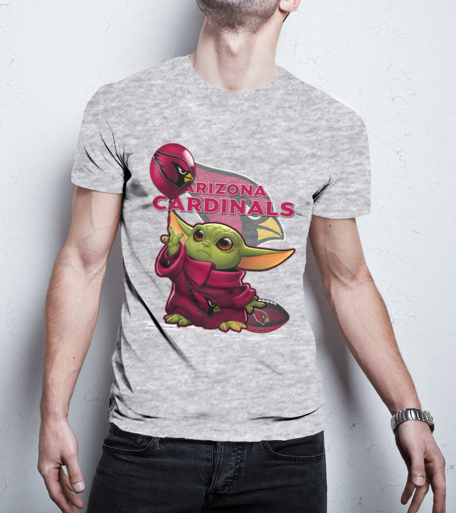 Yoda Holding Arizona Cardinals Balloon And Football With Team T-Shirt