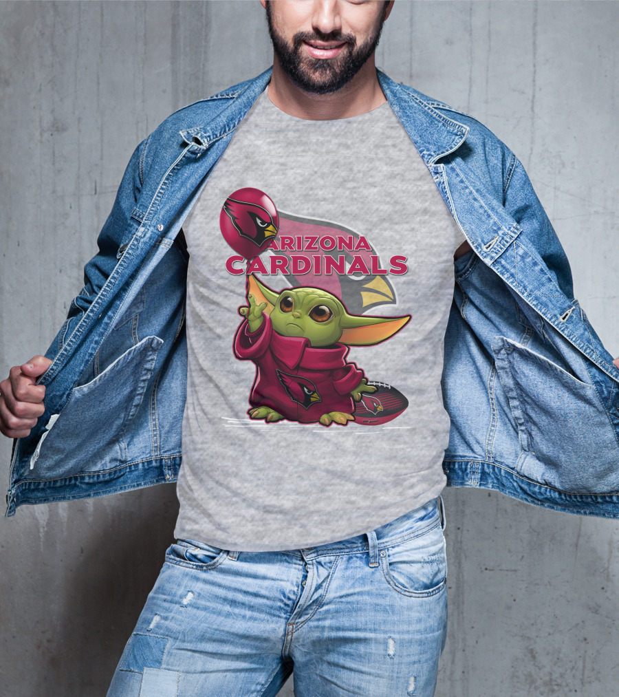 Yoda Holding Arizona Cardinals Balloon And Football With Team T-Shirt