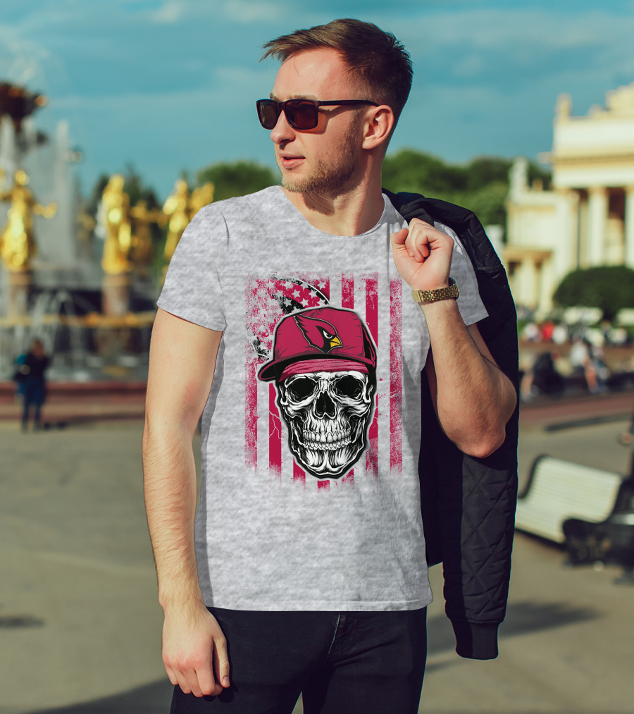 Skull V1 Arizona Cardinals Red Cap American Flag T-Shirt